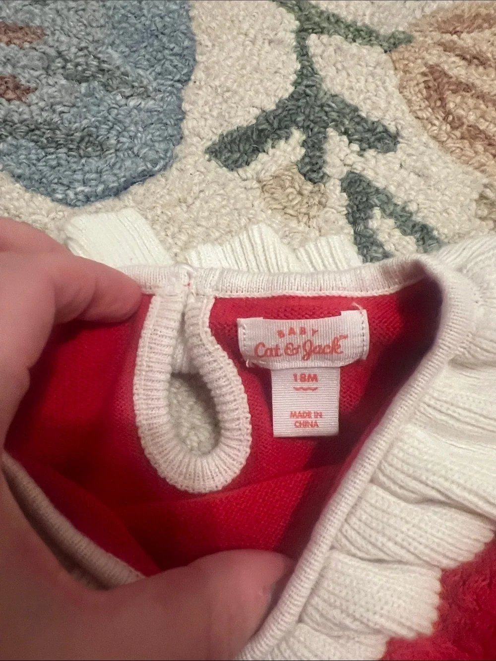 Cat & Jack Red Knit One-Piece with White Ruffle Collar